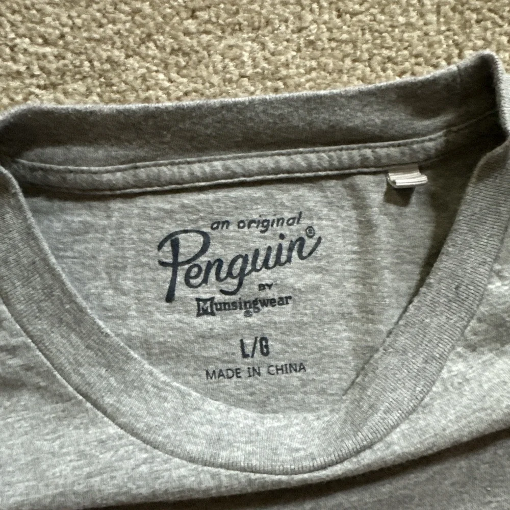 Original Penguin Tee Shirt Mens Gray Short Sleeve Logo Organic Cotton Tropical L